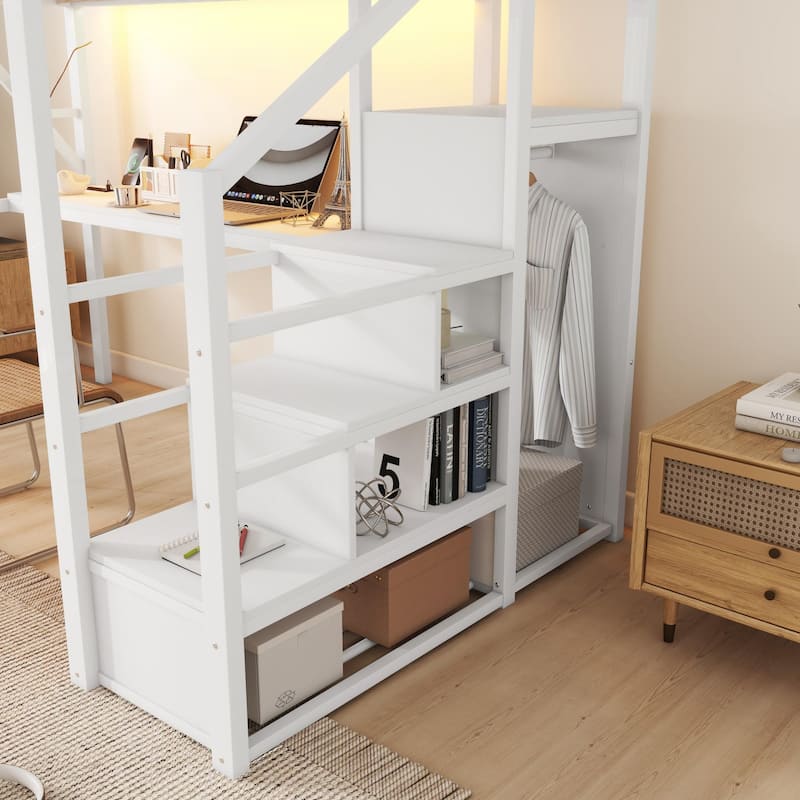 Metal Loft Bed with Desk and Charging Station
