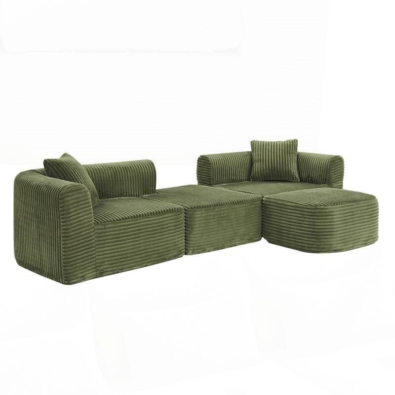 Sectional Couch with L-Shape Chaise, Modular Sofa with Movable Ottoman