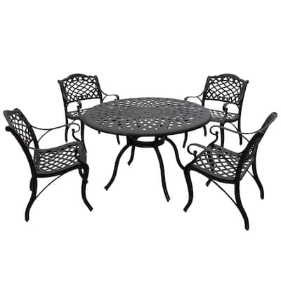 Modern Ornate Outdoor Mesh Aluminum 48-in Round Patio Dining Set with Four Chairs - N/A