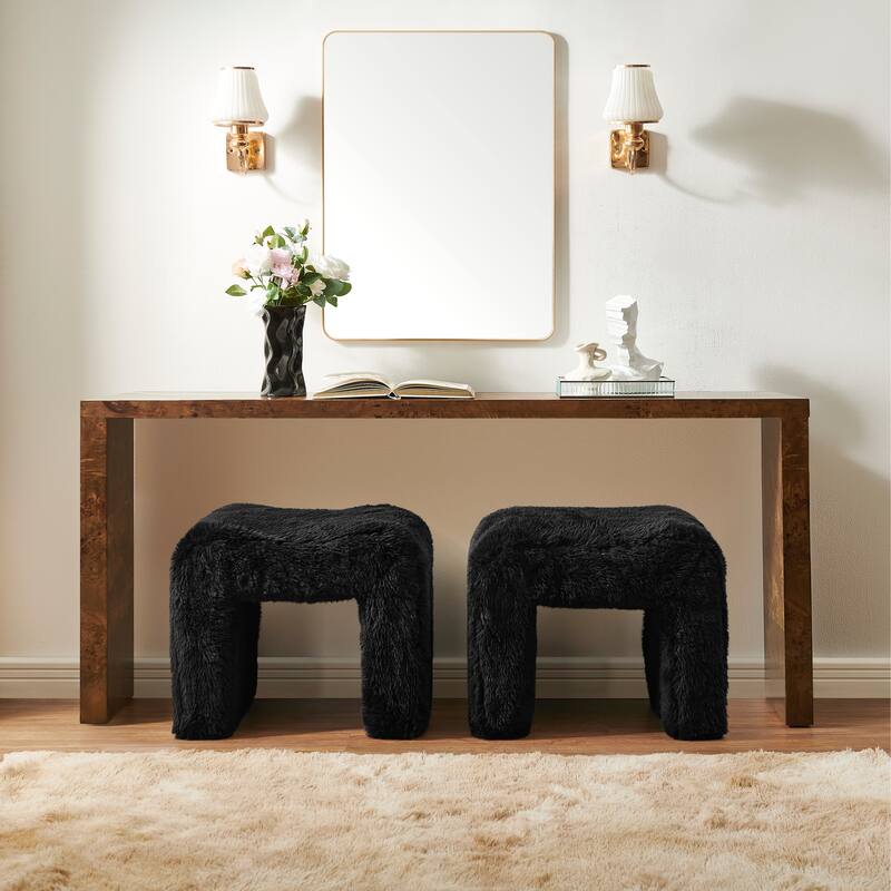 Roundhill Furniture Zorya Faux Fur U-Shaped Ottoman, Set of 2