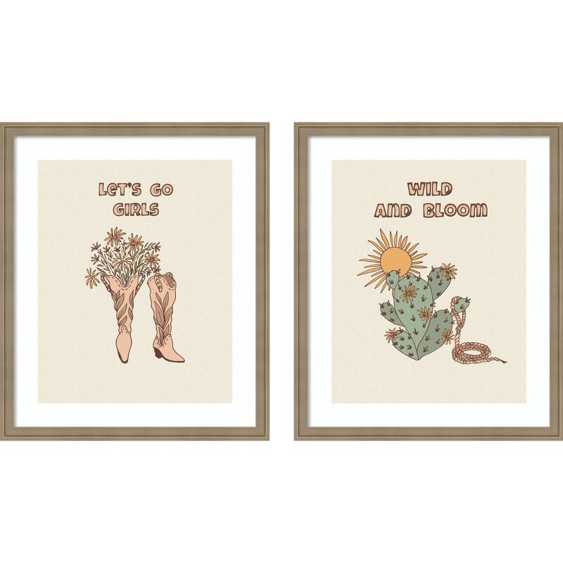 Cowgirl Boots with Flowers & Wild a Bloom 2 Piece by Olena Kovalova Framed Wall Art Prints