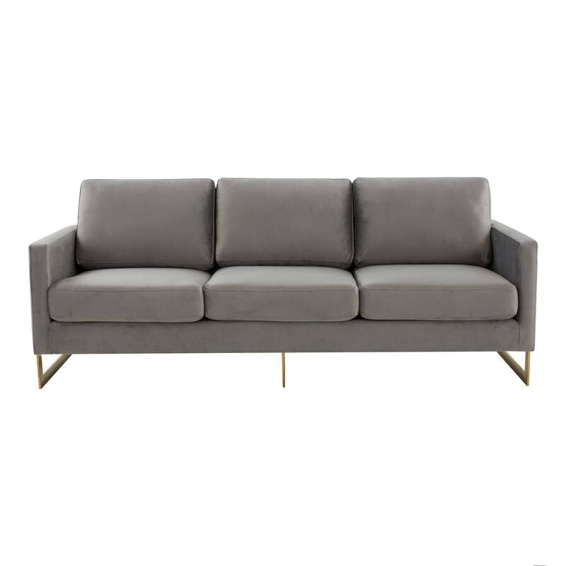 LeisureMod Lincoln Modern Upholstered Velvet Sofa with Gold Frame - 83"