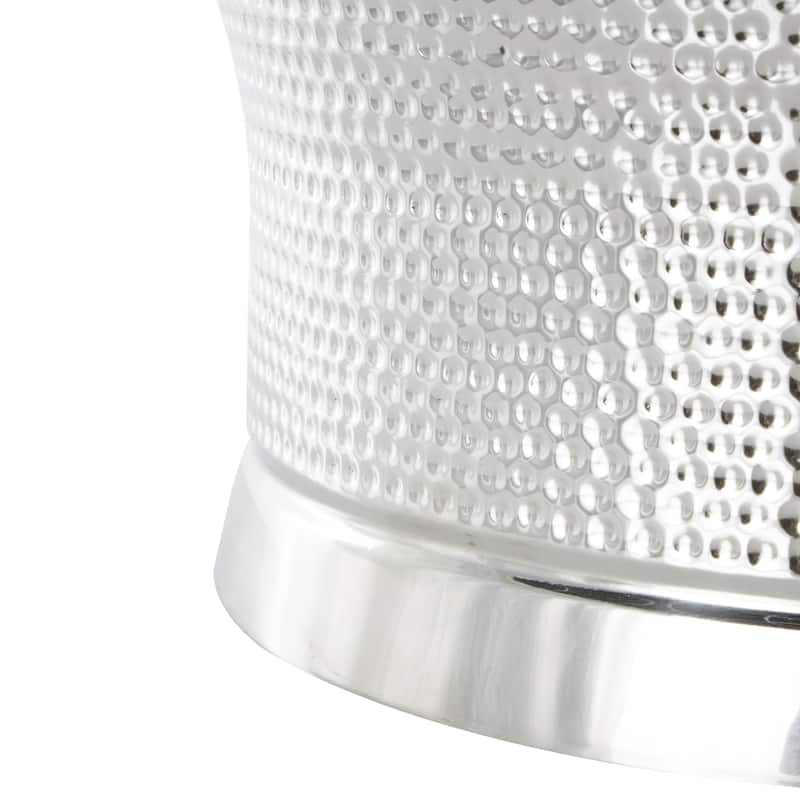 Stainless Steel Metal Hammered Ice Bucket with Brown Leather Handles - Silver - Roche River Decor - 18"W x 21"L x 11"H