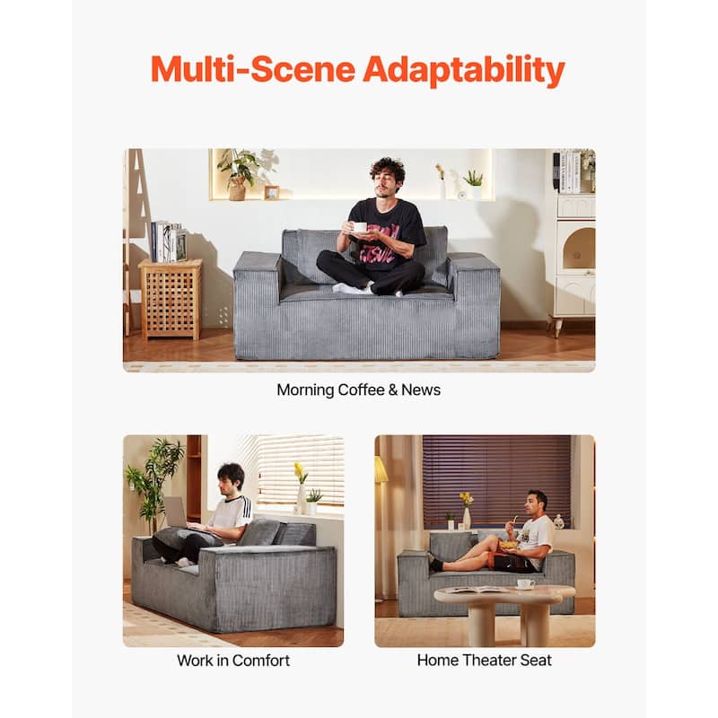 63” Wide Space-Saving Corduroy Loveseat Sofa 2-Seater Couch with High-Resilience Cushions - 63” x 37” x 28.3”