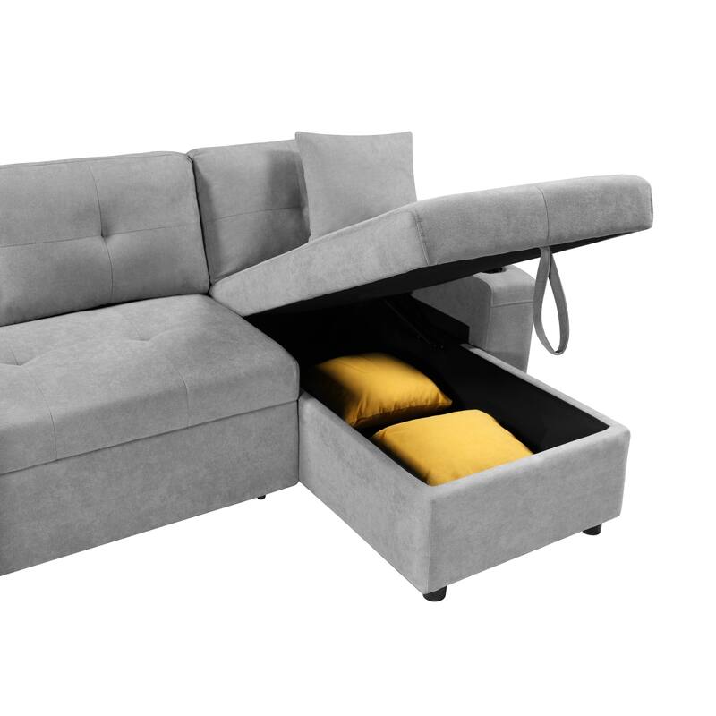 92" L-Shaped Convertible Sectional Sofa with Storage Space and cup holder