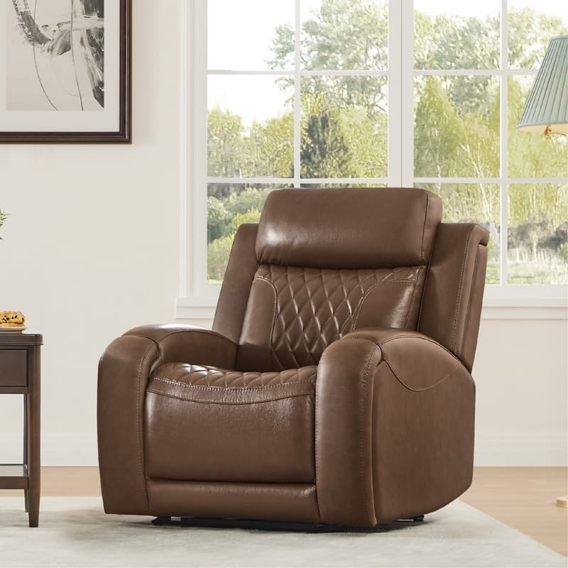 Spruce & Spring Leather Dual-Motor Power Lay Flat Recliner with Power Headrest