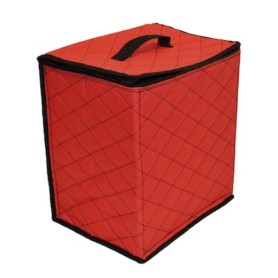 48ct Red and Black Quilted Zip Up Christmas Ornament Storage Tub - 13.75"