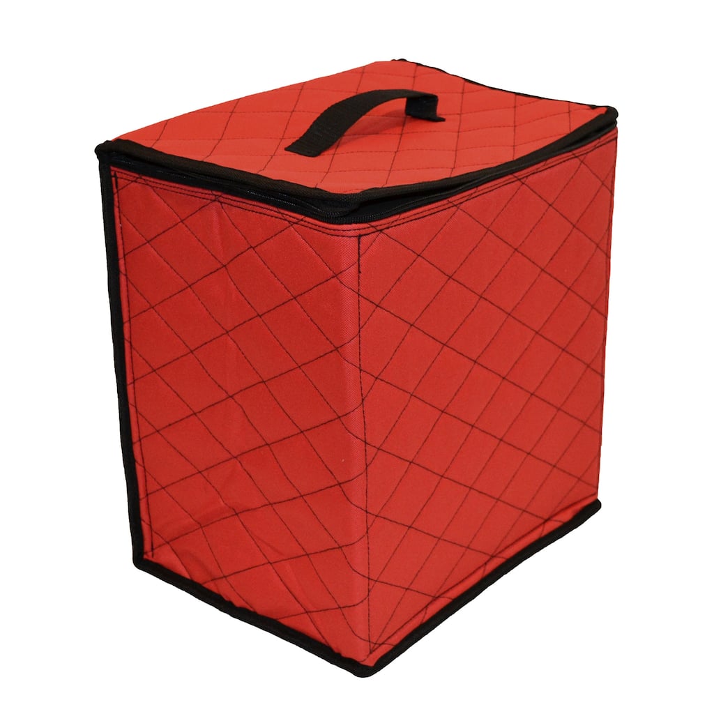 48ct Red and Black Quilted Zip Up Christmas Ornament Storage Tub - 13.75"