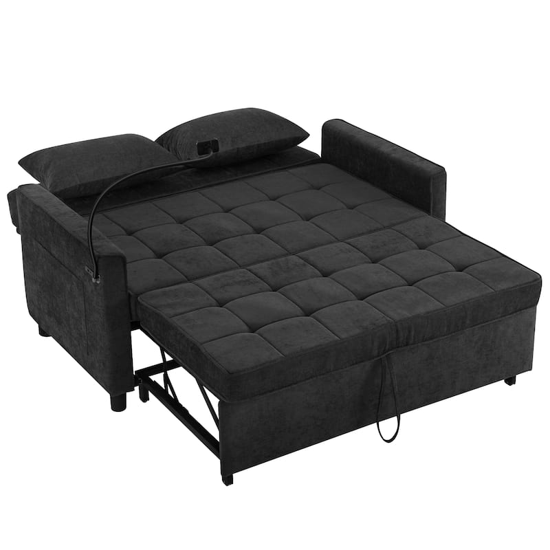 Roomfitters Loveseat Sleeper Sofa Bed with USB Ports, Reversible Cushion, Side Pockets and Phone Holder