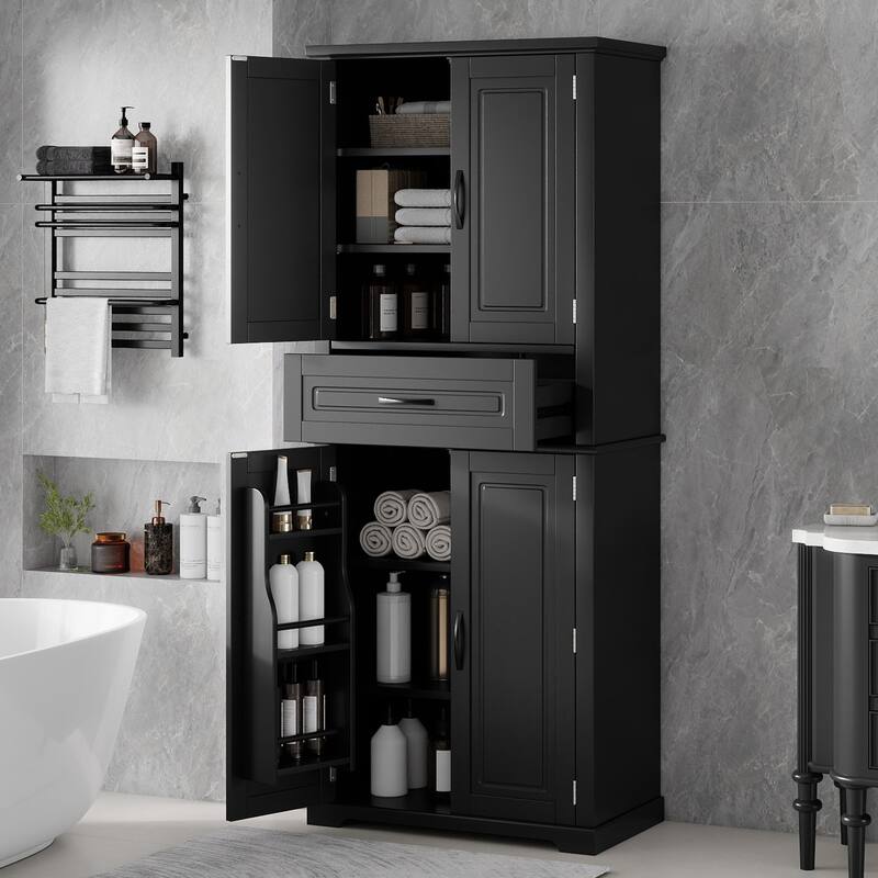 Bathroom Storage Cabinet - Multifunctional Organizer with Slide Rail Drawer & Adjustable Shelf