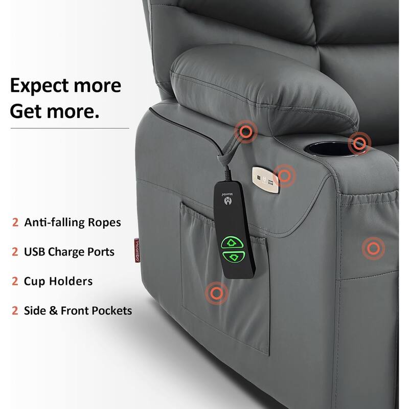 MCombo Electric Power Lift Recliner Chair Sofa for Elderly, 2 Side Pockets and Cup Holders, Faux Leather 7288
