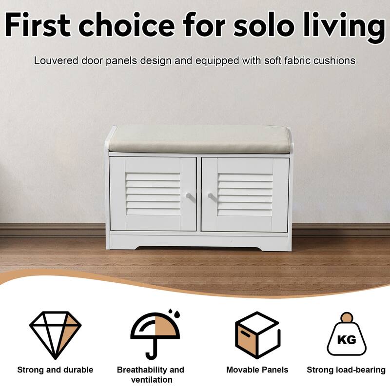 Anmytek Entryway Storage Bench with Cushion Shoe Organizer Seat for Small Spaces Modern White