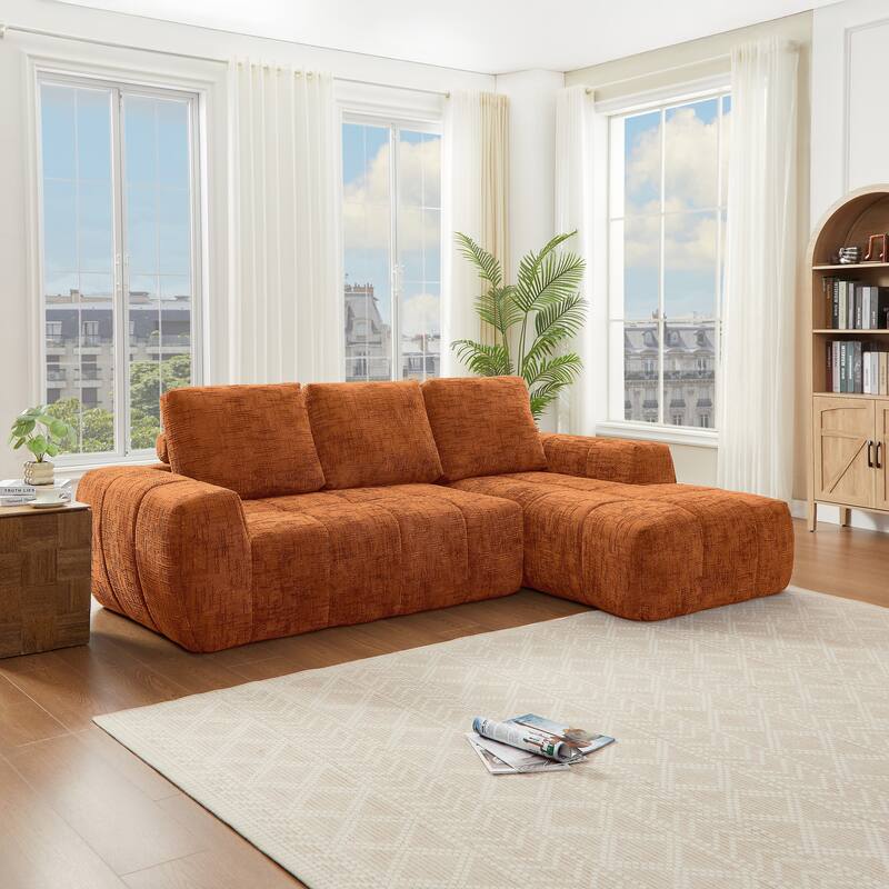 100" Modern Compression Sofa - Chenille L-Shaped Couch with Removable Pillows, No Assembly Required for Living Room