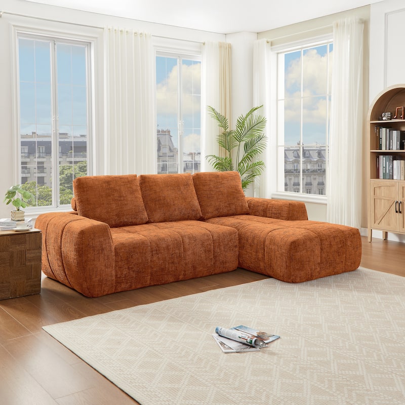 L-Shaped Sectional Sofa with Chaise Lounge, Oversized Chenille Upholstered Sofa, Compression Sofa with Removable Pillows