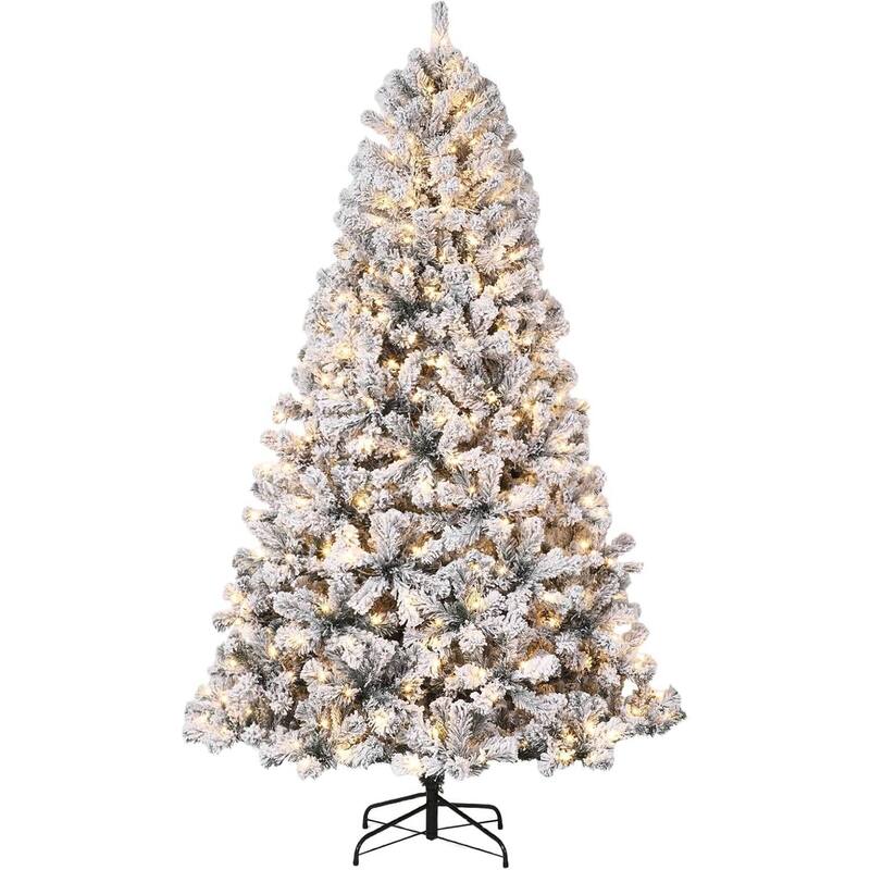 Snow Flocked Pre-Lit Artificial Christmas Tree for Home Office - 7.5 Foot