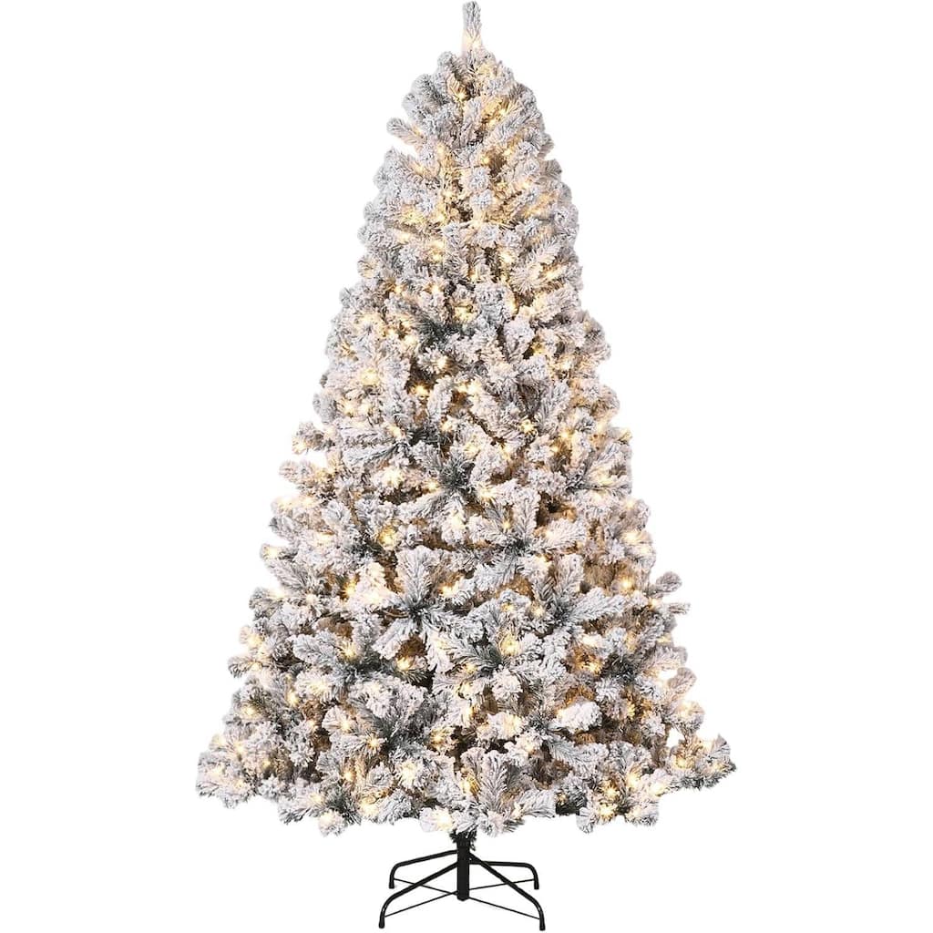 Snow Flocked Pre-Lit Artificial Christmas Tree for Home Office