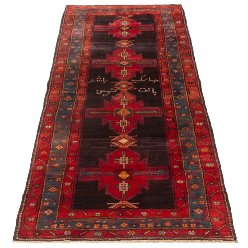 ECARPETGALLERY Hand-knotted Andelz Black, Red Wool Rug - 3'9 x 9'5