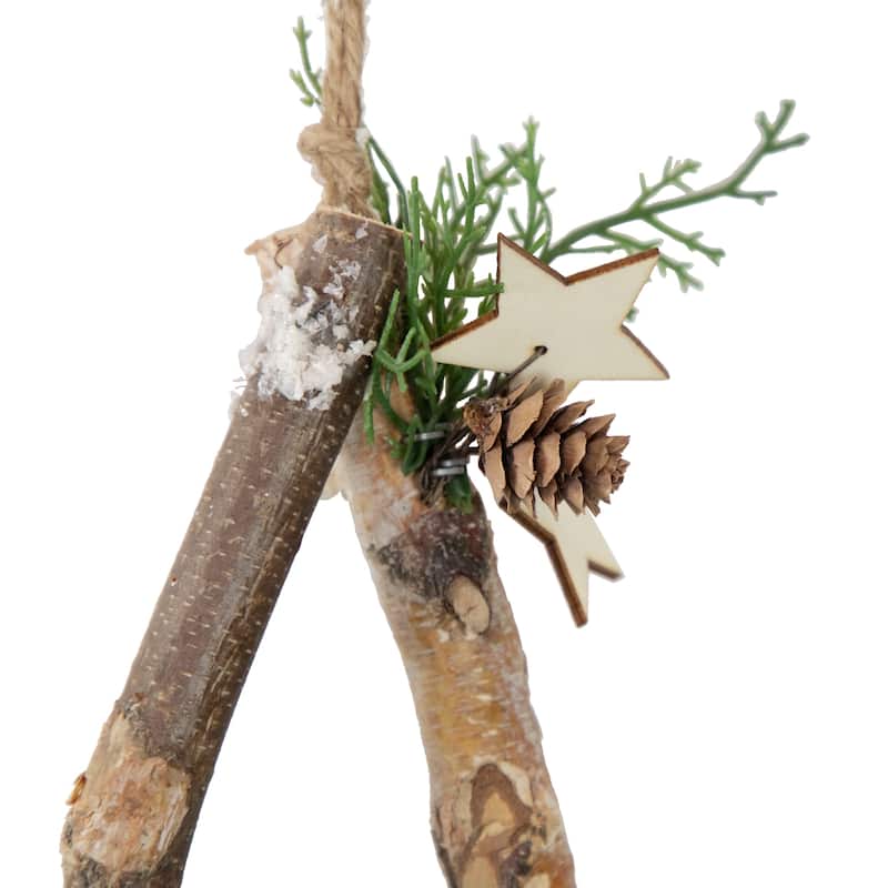 Frosted Pinecone Natural Wood Branch Christmas Star Wall Decor 13.75"