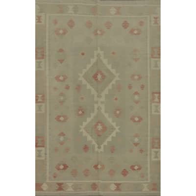 Hand Woven Oriental 100% Wool Carpet Southwestern Tribal Green Kilim Area Rug - 8' 0'' X 5' 8''