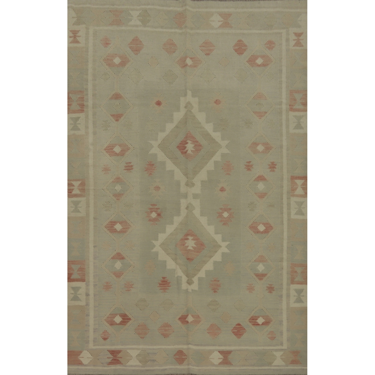 Hand Woven Oriental 100% Wool Carpet Southwestern Tribal Green Kilim Area Rug - 8' 0'' X 5' 8''