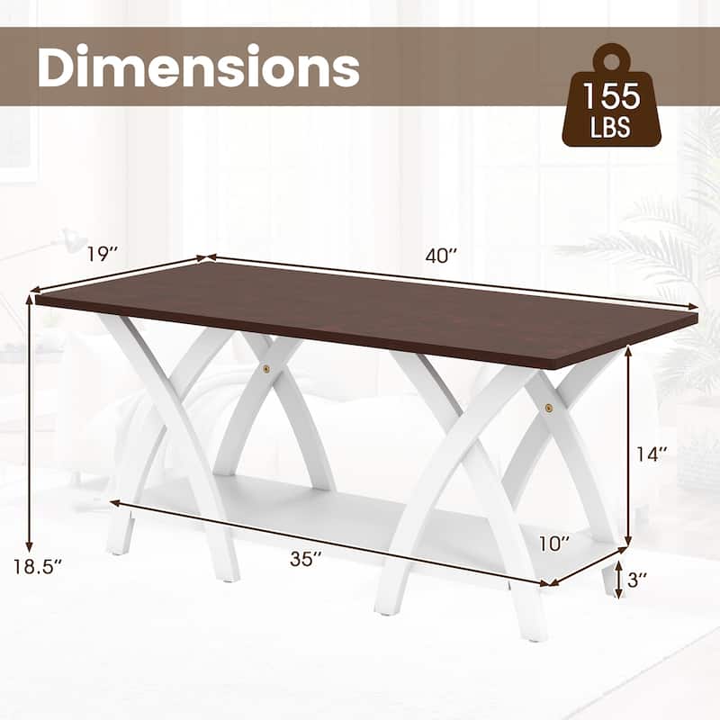 Gymax 2-Tier Coffee Table w/Storage Shelf & X-shaped Legs for Living