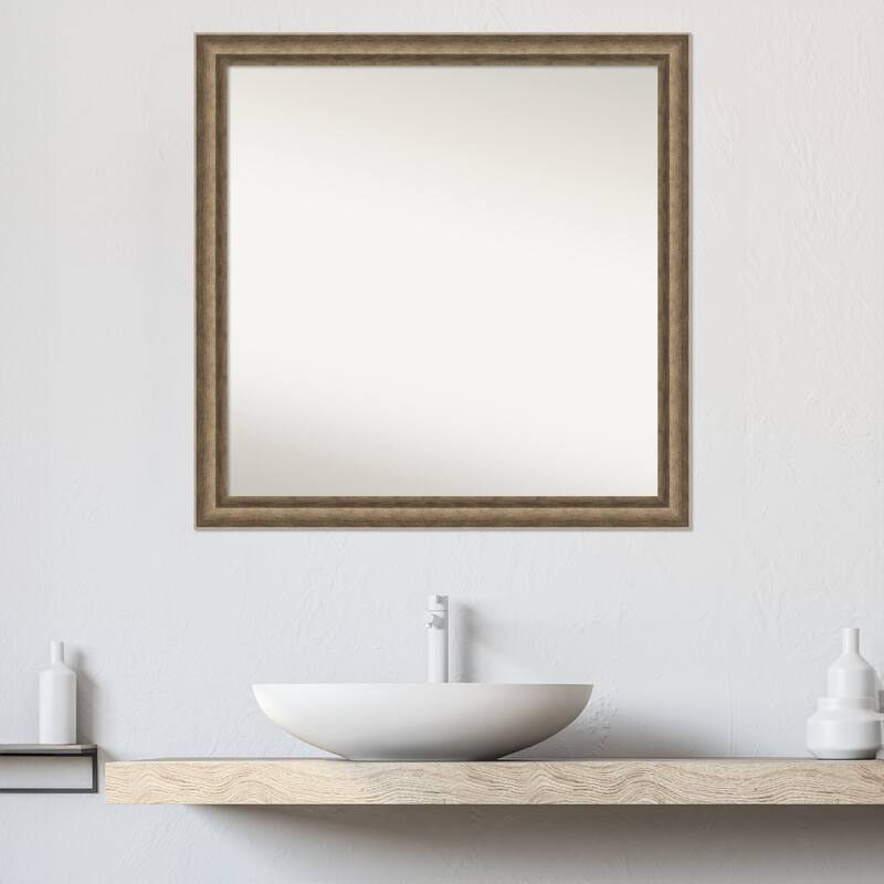 Angled Non-Beveled Wood Framed Bathroom Vanity Wall Mirror