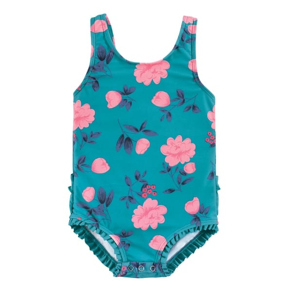 slide 1 of 1, Hudson Baby Girls Baby Swimsuit, Teal Floral 12-18 Months - Teal Floral Baby
