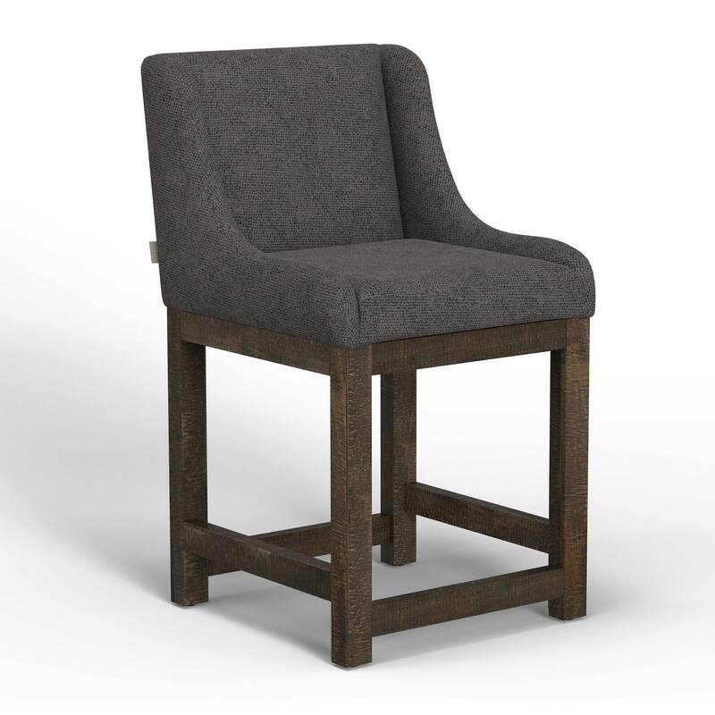 Lamy Counter Height Chair, Curved Arms, Compact, Rich Gray Polyester