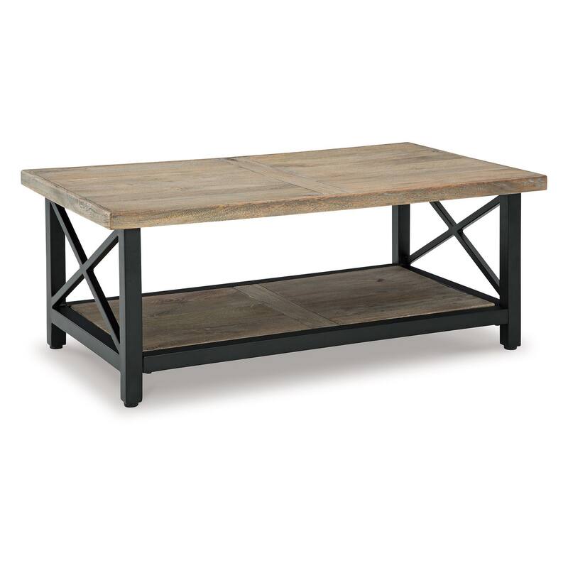 Sten Coffee Table, Rectangular Brown Mango Wood, 46 Inch Black Metal