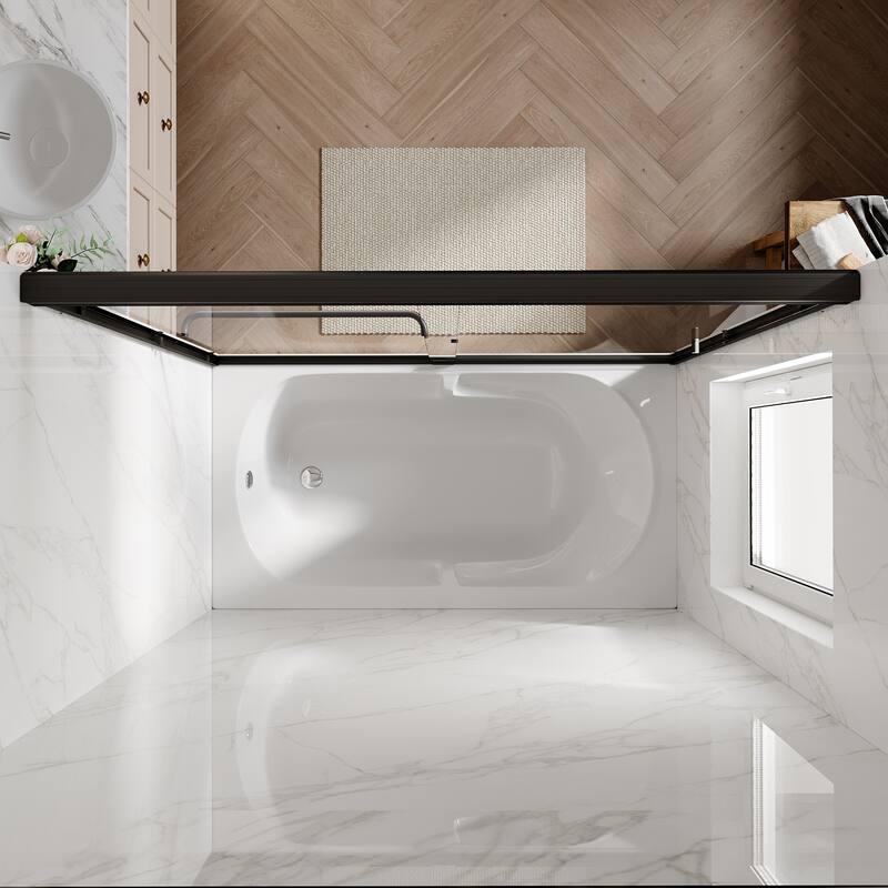Elegant Double Sliding Shower Door in Matte Black Finish with 1/4 inch Clear Shower Tempered Glass Panel Tub Door