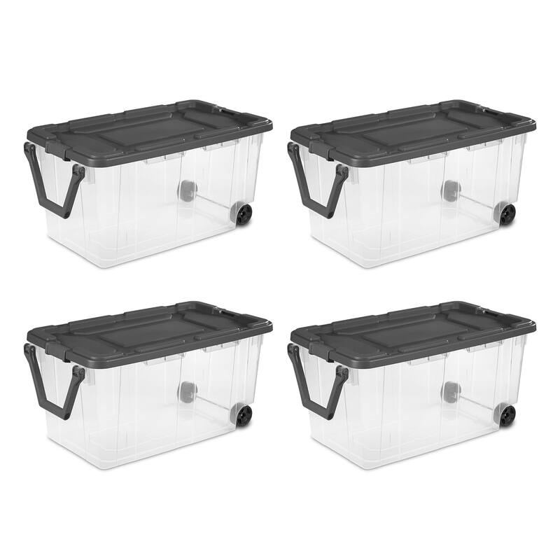 Sterilite 160 Qt Latching Stackable Wheeled Storage Box Container w/ Lid, 4 Pack - 36.70 x 21.30 x 18.00 inches