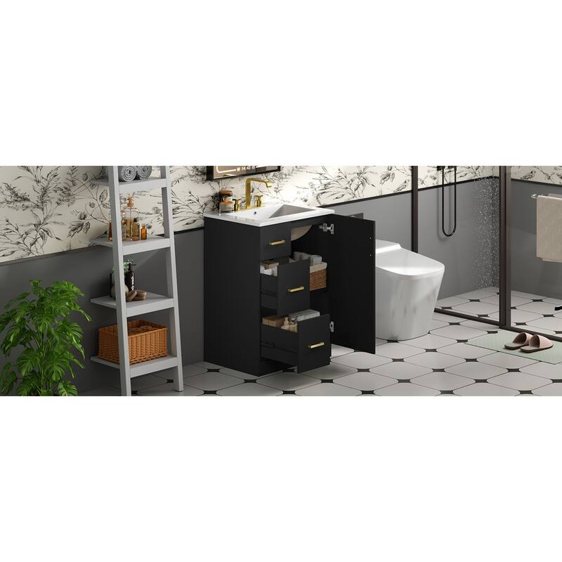 Roomfitters 24 Inch Bathroom Vanity with Under-mount Sink, Storage Cabinet with 2 Sliding Compartments & Soft Close Door, Black