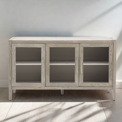 Multiple Uses Storage Cabinet with 3 Tempered Glass Doors and Adjustable Shelf for Living room and Entryway, Grey