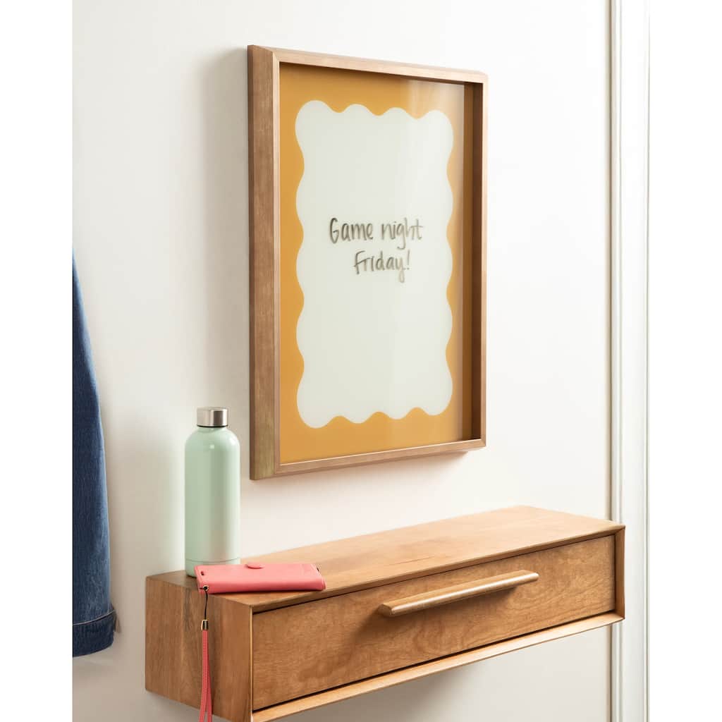 Kate and Laurel Mustard Yellow Wavy Border by The Creative Bunch Studio Framed Glass Dry Erase Wall Art White Board - 18 x 24