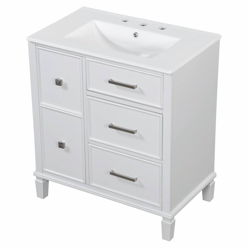 30" Bathroom Vanity with Ceramic Sink, Flip-Out Plumbing Drawer, Soft Close Doors & Drawers
