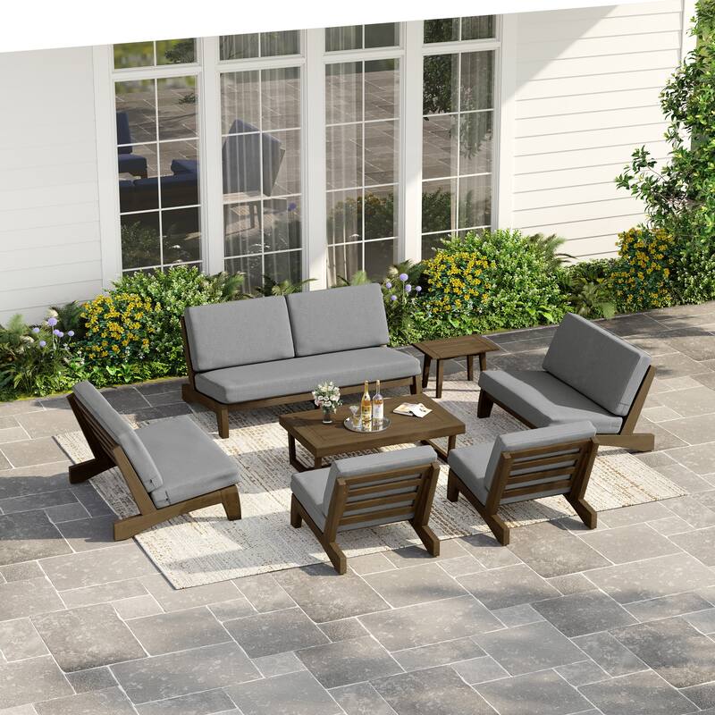 Casual Large Teak Outdoor Patio Conversation Set