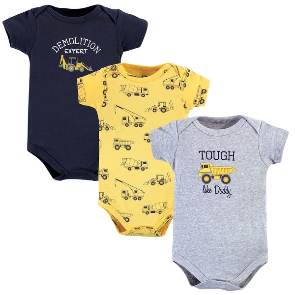 slide 1 of 1, Hudson Baby Infant Boy Cotton Bodysuits, Construction 0-3 Months - Construction 3-Pack