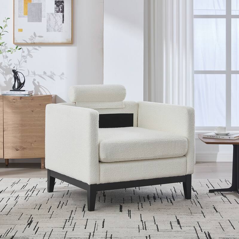 Wood Base Arm Chair with Two Pillows