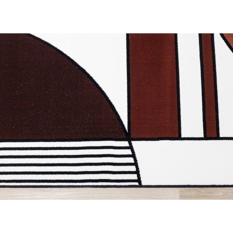 Claremont Collection - White/Back/Orange/Red Art Deco Geometric Rug Rug