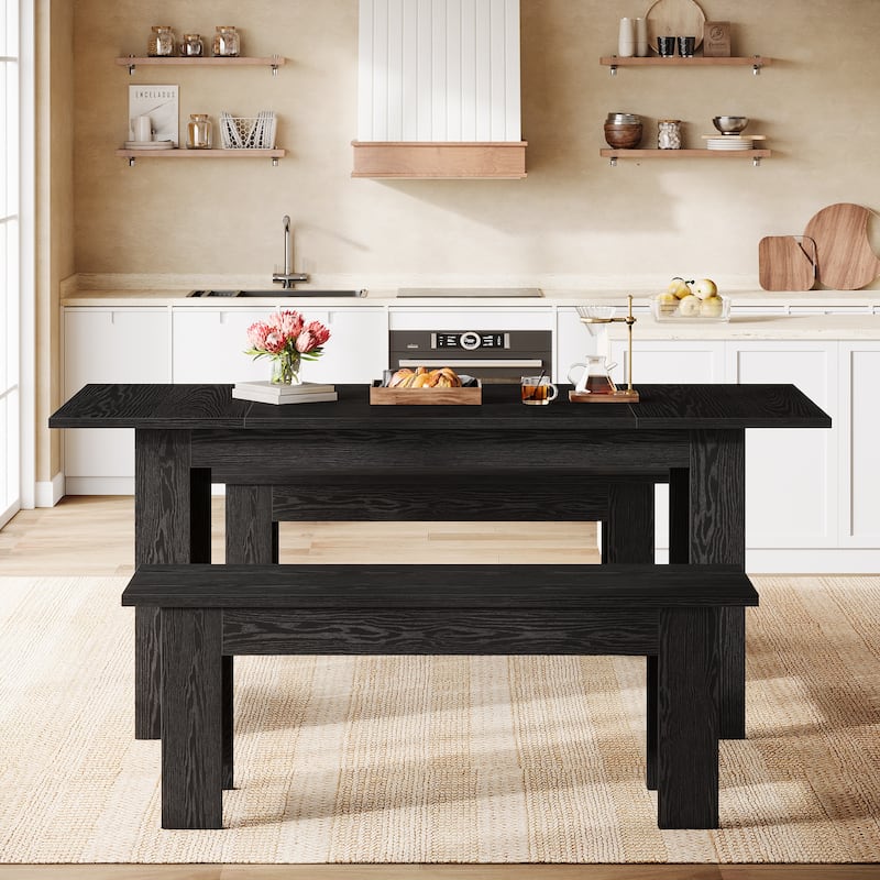 55-Inch Rectangle Dining Table with 2 Benches