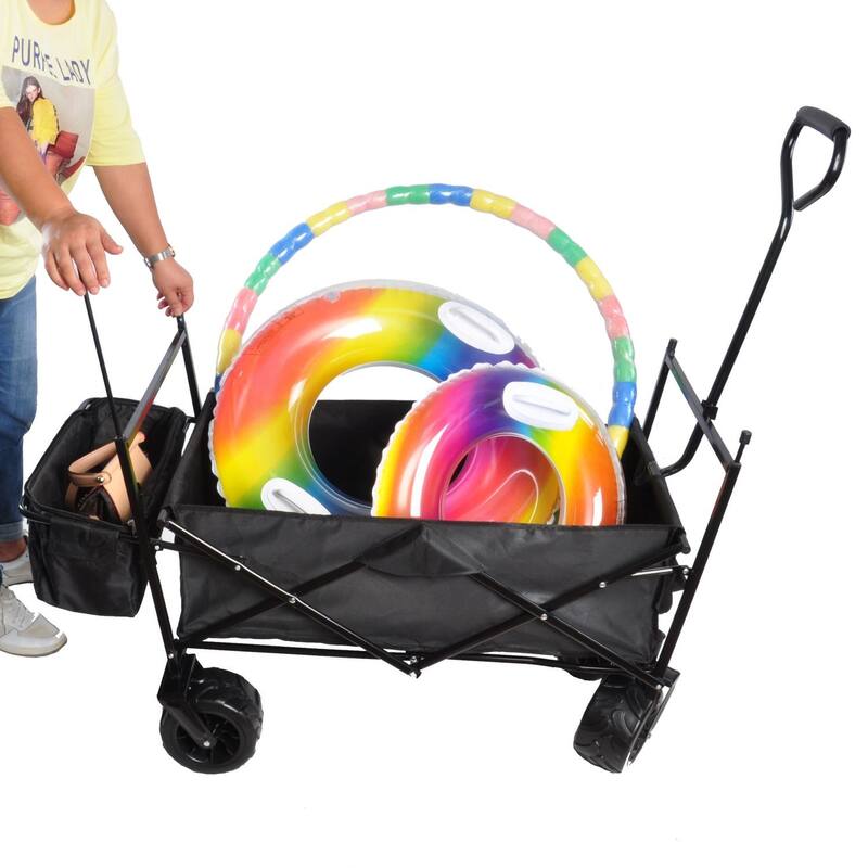 Outdoor Steel Folding Large Capacity Garden Cart Patio Wagon with Lid