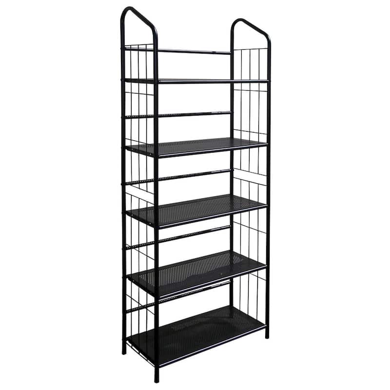Contemporary Design Space-Saving Black Metal Vertical Bookcase for Garage Living Room or Bedroom