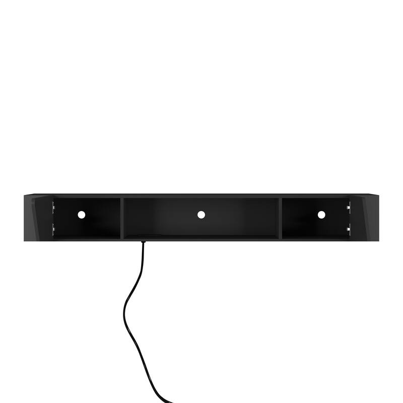 Black Floating TV Stand with 16 Color LED Light, 69" Wall Mounted Television Cabinet TV Console with Power Outlets