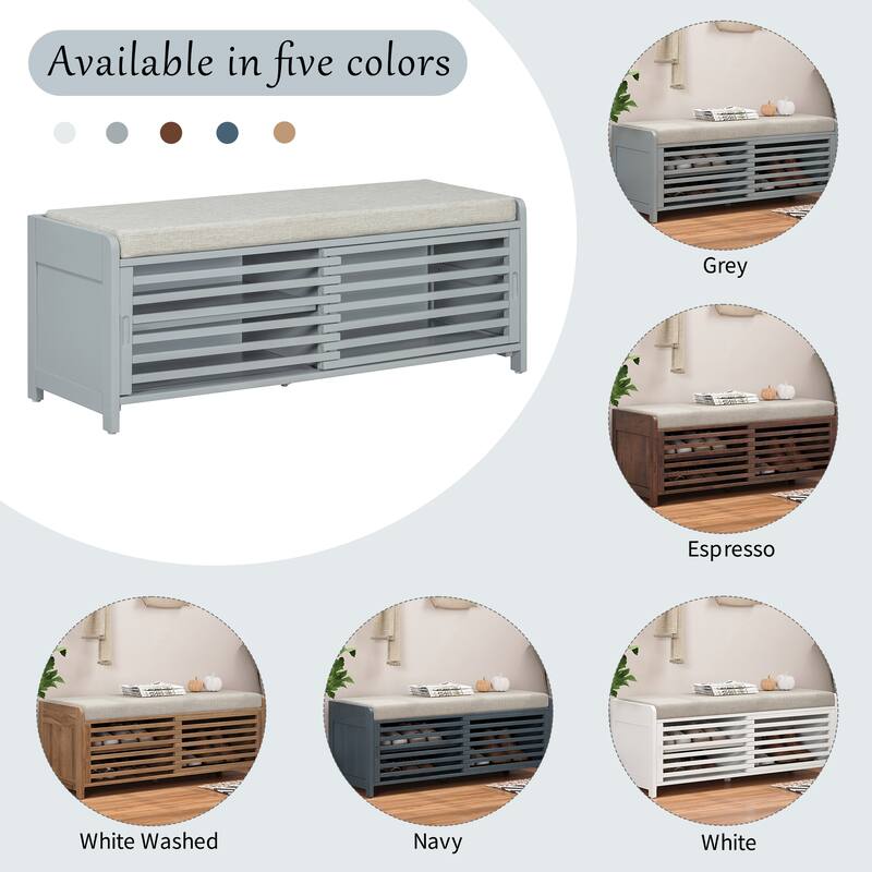 Long Entryway Bench with Shoe Storage, 43.3" Bedroom Upholstered Benches with Wooden Fram, Fabric Bench for Living Room