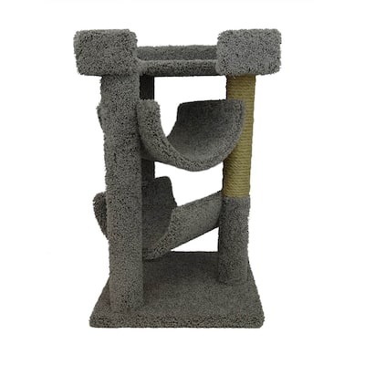 33" Tall Multi-Level Cat Scratch and Lounge Tower with Three Carpet Perches and Sisal Rope Scratching Post