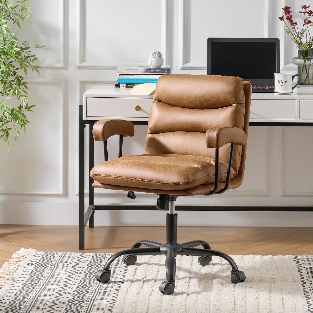 Auberon Modern Faux Leather Swivel Office Chair with Ergonomic Design and Metal Legs by HULALA HOME