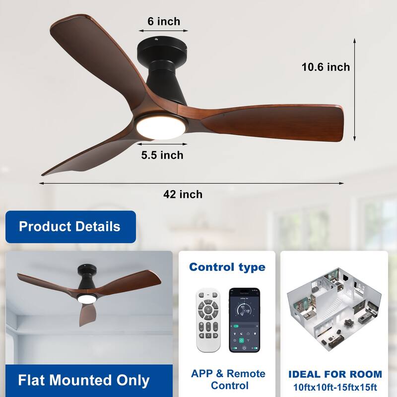 Ceiling Fan Without Light: 42-52 Inch 3 Blade Indoor Outdoor Fans for Patios
