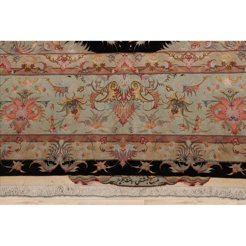 Hand Knotted Tabriz Black Persian Wool & Silk Traditional Area Rug - 11' 6'' x 16' 10''