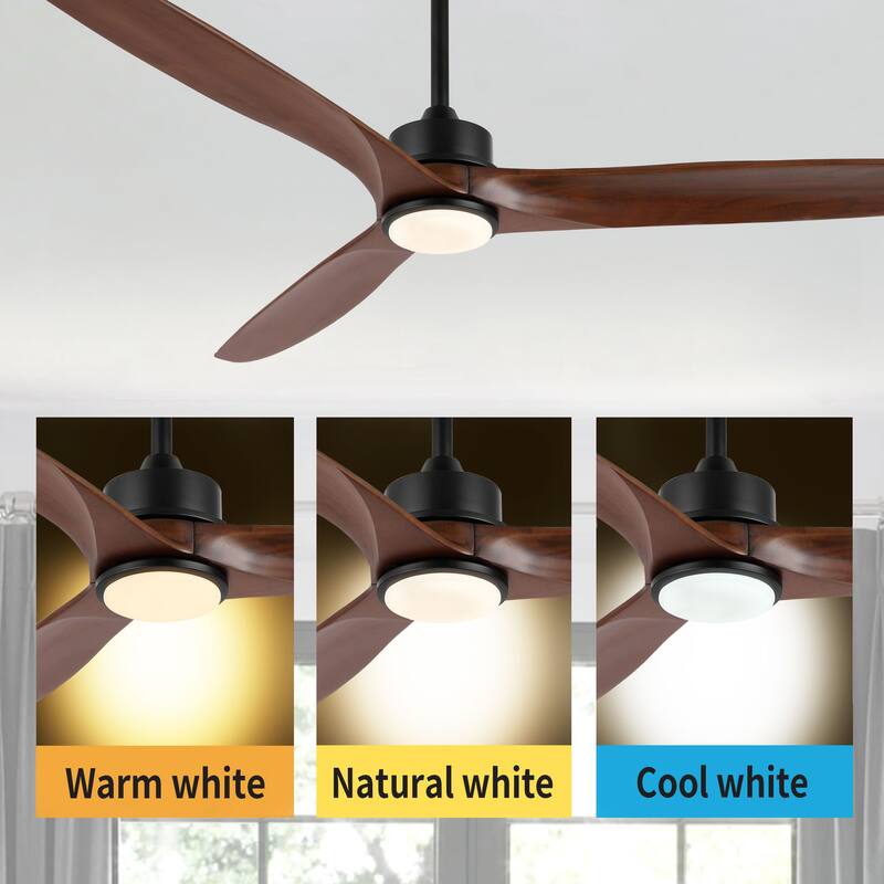 72" 3-Blade Solid Wood Ceiling Fan with LED Light and Remote Control