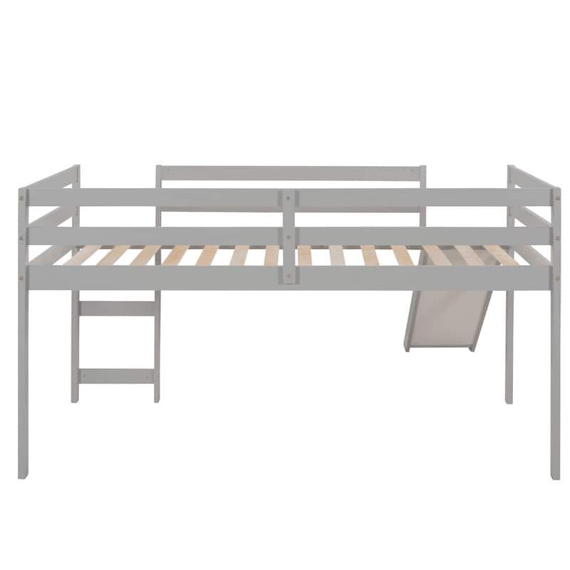 Twin Size Wooden Loft Bed with Slide and Ladder